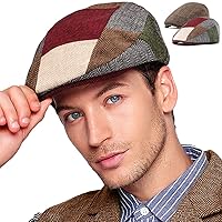 2 Pack Adjustable Newsboy Hats for Men Flat Cap Irish Cabbie Gatsby Tweed Ivy