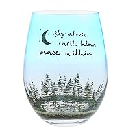 Pavilion Gift Company - Peace Within - 18 ounce Stemless Wine Glass, Lodge Collection, Cabin Themed Gifts or Rustic Décor for Men or Women, Wine Tasting Gifts, 1 Count (Pack of 1), 3” x 3” x 5”, Blue