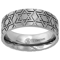 8mm Titanium Wedding Band Star of David Ring Deep Carving Flat Comfort Fit Sizes 6-14