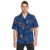 Navy Blue Joystick Video Game Mens Hawaiian Shirts Short Sleeve Button Down Vacation Men's Beach Shirts