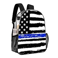 American Thin Blue Line Flag Black And White Clear Backpack with Padded Straps