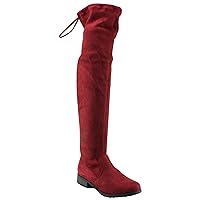 Forever Women's Jalen-H4 Faux Suede Drawstring Low Heel Over The Knee Boots