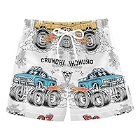 Boys Swim Trunks Colorful Monster Truck Quick Dry Toddler Swimwear Bathing Suit for Kids Vacation Adjustable Waist 8
