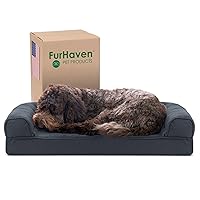 Furhaven Cooling Gel Dog Bed for Medium/Small Dogs w/ Removable Bolsters & Washable Cover, For Dogs Up to 35 lbs - Quilted Sofa - Iron Gray, Medium, 30.0