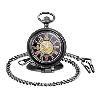 Classic Vintage Mechanical Pocket Watch, Arabic Numerals Scale Mens Womens Watch with Chain Xmas Fathers Day Gift