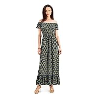 Style & Company Womens Navy Ruffled Tie On and Off The Shoulder Neckline Printed Short Sleeve Maxi Fit + Flare Dress 3X