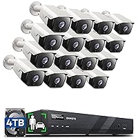 ONWOTE 16 Channel 4K NVR PoE Security Camera System, AI Human Vehicle Detection, 16 * 6MP 122° Outdoor Audio IP Bullet Cameras, 16CH 8MP NVR 4TB, 16CH Synchro Playback, Commercial CCTV for Businesses
