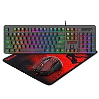 Redragon S107 Gaming Keyboard and Mouse Combo Large Mouse Pad Mechanical Feel RGB Backlit 3200 DPI Mouse for Windows PC (Keyboard Mouse Mousepad Set)