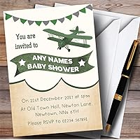 Vintage Plane Cloud Green Invitations Baby Shower Invitations