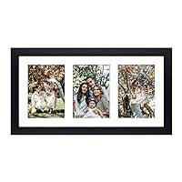 9x18 Black Wood Frame - White Mat for Three 5x7 Pictures - Sawtooth Hangers- Swivel Tabs - Wall Mounting - Landscape/Portrait - Real Glass - Collage Frame