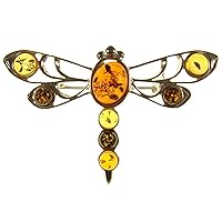 BALTIC AMBER AND STERLING SILVER 925 DESIGNER MULTI-COLOURED DRAGONFLY BROOCH PIN JEWELLERY JEWELRY