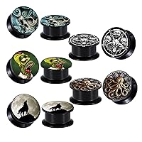 TIANCI FBYJS 5 Pairs Skull Acrylic Ear Gauges Plugs and Tunnels Ear Stretcher Expander Double Flared Screw Plug Piecing