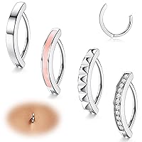 FIBO STEEL 14G Clicker Belly Rings 316L Surgical Steel CZ Pink Belly Button Ring Simple Reverse Navel Rings Belly Piercing Jewelry