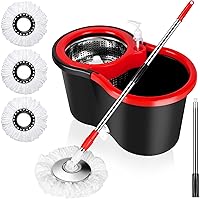 Spin Mop and Bucket with Wringer Set, 360° Spinning Mop Bucket System with 3 Microfiber Mop Replacement Heads and 61