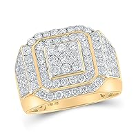 10kt Yellow Gold Mens Round Diamond Square Frame Cluster Ring 2-1/2 Cttw