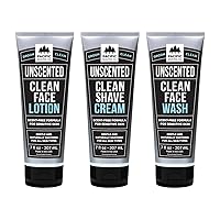 Pacific Shaving Company 3-Step Grooming Regimen - Clean Unscented Shaving Cream, Facial Wash and Face Lotion - Suitable for Sensitive Skin (7oz / 3 Count)