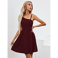 Women's Dresses Casual Wedding Asymmetric Strappy Shoulder Dress Wedding Guest (Color : Burgundy, Size : Small)
