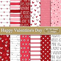 Whaline 60 Sheet Valentine's Day Pattern Paper Red Pink White Heart Scrapbook Paper Double-Sided Romantic Craft Paper Folded Flat for DIY Card Making Scrapbook Photo Album, 12 Designs, 5.5 x 8.2 inch