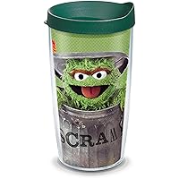 Sesame Street Made in USA Double Walled Insulated Tumbler Travel Cup Keeps Drinks Cold & Hot, 16oz, Oscar Scram
