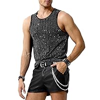 Arjen Kroos Men's Sequin Sleeveless Tank Top Sparkly Rave Metallic T-Shirt