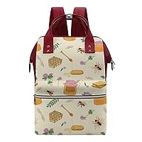 Honey Bees Flowers Casual Travel Laptop Backpack Fashion Waterproof Bag Hiking Backpacks Red-Style