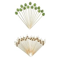 200 Counts 4.7 Inch Long Bamboo Fancy Toothpicks for Appetizers, Monstera Leaf Toothpicks and Gold Pearl Toothpicks - MSL407
