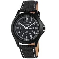 Peugeot Men Black Aviator Watch, 24Hr Time Markers, Water-Resistant with Canvas Strap