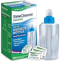 SinuCleanse Soft Tip Squeeze Bottle Nasal Wash System, Relieves Nasal Congestion from Cold & Flu, Dry Air, Allergies, 30 All-Natural Saline Packets