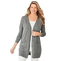 Woman Within Women's Plus Size Perfect Longer-Length Cotton Cardigan Sweater