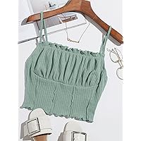 Ruched Ruffled Cropped Cami Top (Color : Mint Green, Size : Large)