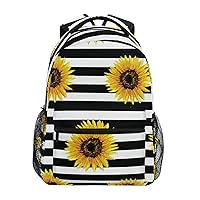 ALAZA Sunflower on Balck and White Stripe Line Travel Laptop Bags College School Computer Bag Men Women
