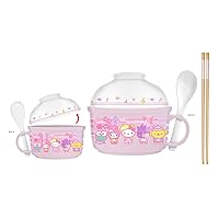 Silver Buffalo Hello Kitty and Friends Kawaii Tokyo Boxed Soup Mug & 13oz Bowl Lid w Spoon & Chopsticks, 22 Ounces