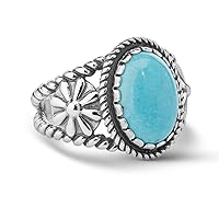 American West Jewelry Sterling Silver Women's & Men's Ring Choice of Gemstone Color Native-Inspired Flower Sizes 5 to 13