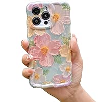 Cute Case for iPhone 12 Pro Max, Colorful Retro Oil Painting Printed Flowers Case, Fashion TPU floral Laser Beam Glossy Pattern Curly Waves Frame Shockproof Protective Case Cover for Girl Women