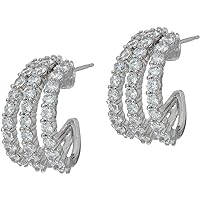 Atharv Collection Triple Row Split Hoop Earrings Simulated Diamond 14K White Gold Plated Sterling Silver