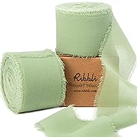 Ribbli Sage Green Chiffon Ribbon 1-1/2 inch x 20 Yard, Handmade Fringe Chiffon Ribbon for Gift Wrapping, Silk Ribbon for Wedding Invitations, Bridal Bouquets Wrapping, Flower Arrangement Decoration