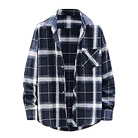 Winter Coat Men Plaid Square Printing Lightweight Breathable Long Sleeve Lapel Formal Shirt Shirt Plaid Cotton