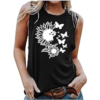Tank Top for Women Summer Sleeveless Butterfly Sunflower Graphic Print Tshirts Loose Fit Casual Shirts Trendy Blouse
