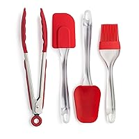 Utensils Set, Non-Stick Cookware Safe and Heat Resistant, for Cooking, Baking and Mixing, 4 Piece Silicone Tool, Red