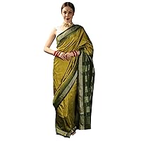 Grenoble-Green Handloom Saree from Sambhalpur with Ikat Weave and Rudraksha Border - Pure Silk