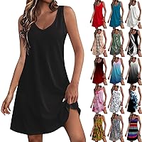 Dress for Women 2024 Casual Sundress with Pockets Summer Boho Beach Dress T-Shirts V Neck Loose Tank Dresses