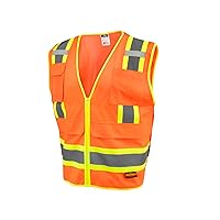 RADWEAR SV69 Class 2 Two-Toned Reflective Mesh/Solid Surveyor Safety Vest with Plan/Tablet Pocket for Men and Women, Hi-Vis Orange, M