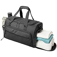 Gym Bag for Men Women, Small Fitness Workout Sports Duffle Bag with Wet Pocket & Shoes Compartment, Water Resistant Overnight Weekender Duffel Bag in Light Black