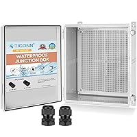 TICONN Waterproof Electrical Junction Box IP67 ABS Plastic Enclosure with Hinged Cover with Mounting Plate, Wall Brackets, Cable Glands (Off-White, 19.7