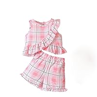Baby Clothes Baby Clothes Kids Toddler Baby Girls Spring Summer Plaid Cotton Sleeveless Vest Shorts 3 (Pink, 1-2 Years)