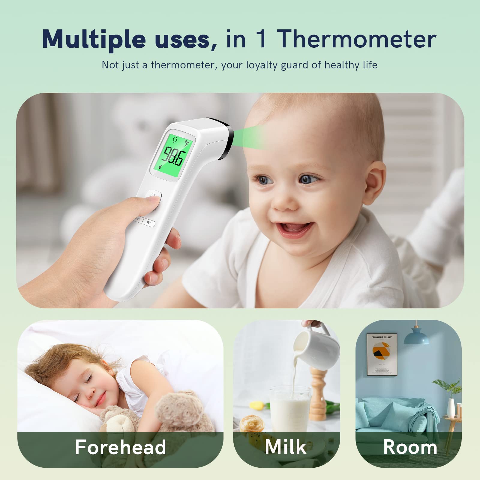 No-Touch Thermometer for Adults and Kids - LCD White & LED Black