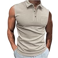 Men's Waffle Knit Tank Tops Sleeveless Muscle Fit Henley T Shirts Casual Lapel Button Down Basic Tank Shirts