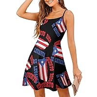 Puerto Rico Se Levanta Women's Sling Dress Spaghetti Strap Mini Dress Sleeveless Short Dresses Casual Swing Sundress