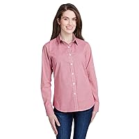 Ladies' Microcheck Gingham Long-Sleeve Cotton Shirt XS RED/ WHITE