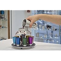 Colorful Shabbat Wine Fountain Modern 8 Liqueur Set Classic Aluminum Design, Passover Dinner Gift